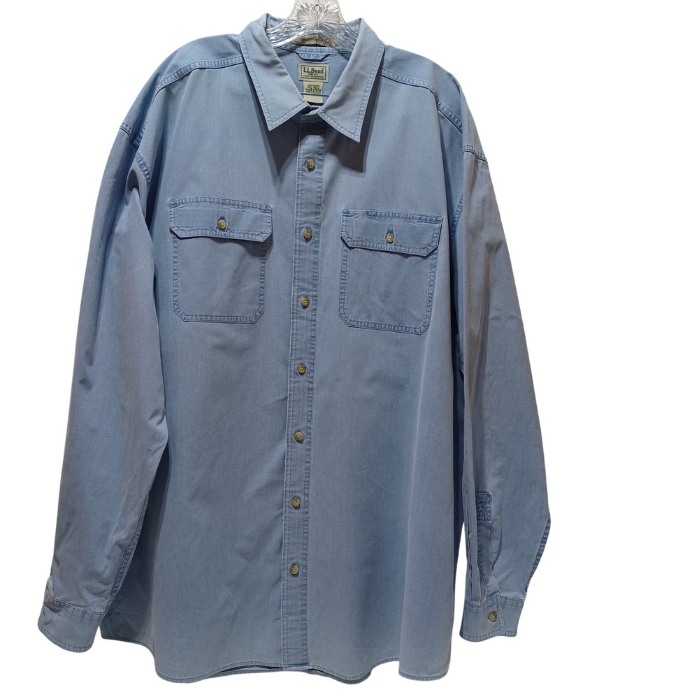 LL Bean Mens XXL Tall Sunwashed Canvas Shirt Blue Traditional Fit Heritage Work